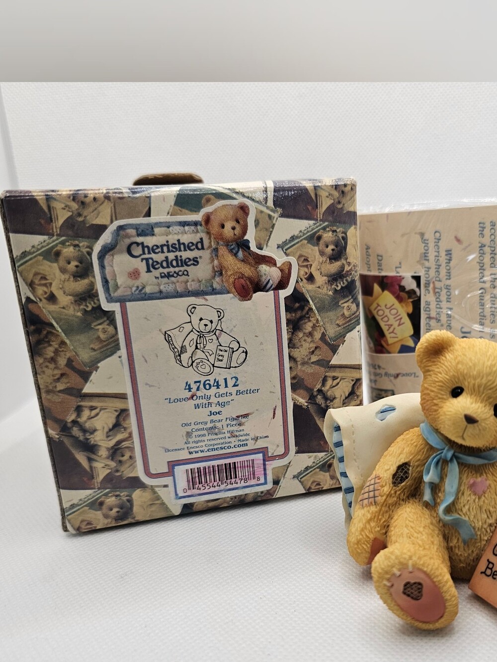 New Cherished Teddies old Bear JOE Love Better Age Figurine PILLOW birthday age